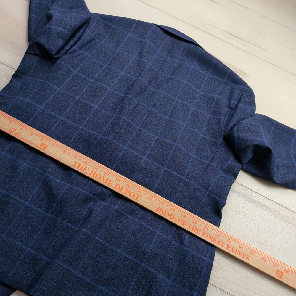 Bonobos Mens 44R Jetsetter Wool Blend Windowpane Plaid Blazer Navy Blue Standard - Picture 11 of 14